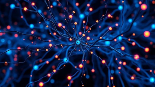 Futuristic neural network illustrating AI in workplace productivity.