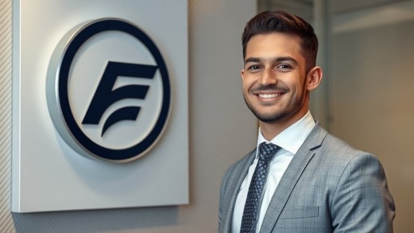 Business consultant standing confidently in modern office.