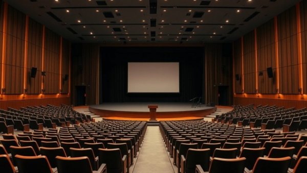 Spacious auditorium for executive leadership events with stage setup