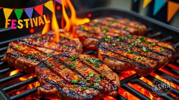San Antonio food festivals feature vibrant steak grilling.