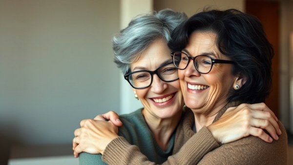 Fashion lessons from grandmother: young and older woman smiling together.