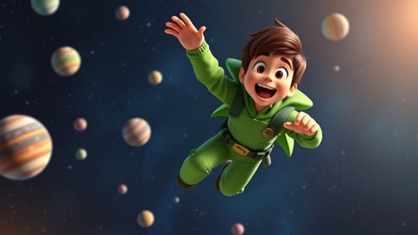Animated character in space from Mario Galaxy Movie.