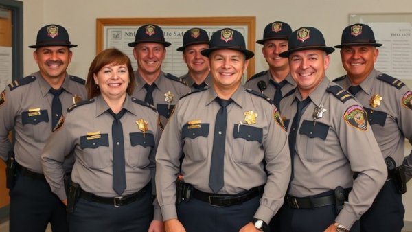 Indiana State Police new troopers in uniform standing indoors.