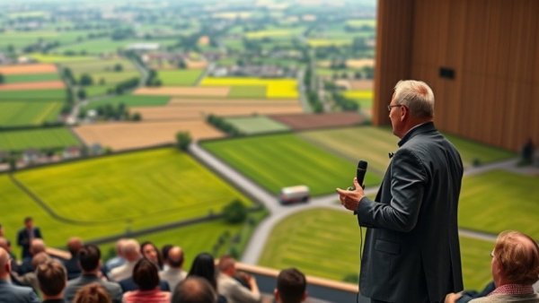 VodafoneThree 5G rollout presentation with landscape and speaker.