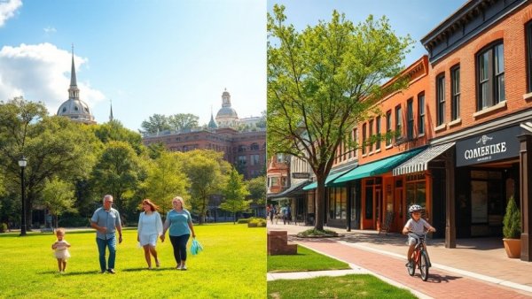 Collage of Omaha community comparisons for 2026 with park, homes, and shops.