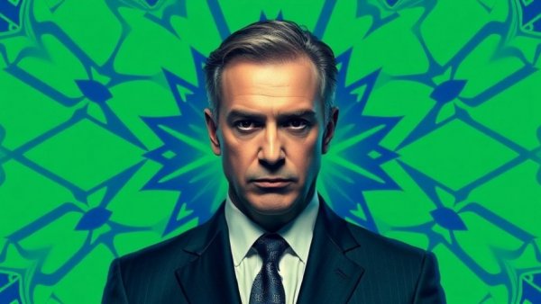 Stylized portrait of man in AI ethics context, geometric background.