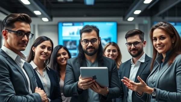 Professionals discussing marketing strategies for recruitment agencies.