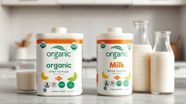 Whole milk vs skim milk formula containers with bottles.
