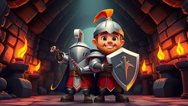 Shovel Knight DLC animated characters in a vibrant dungeon scene.