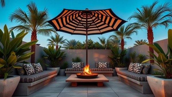 Backyard oasis ideas for remote workers with modern seating and greenery.