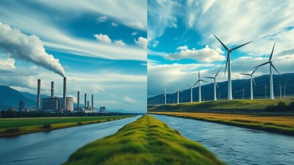 AI data center environmental impact illustrated with pollution and sustainability contrast.