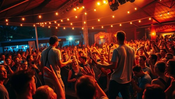 San Antonio festivals with live music performance under string lights.