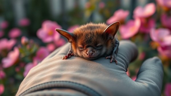 Omaha homeowners caring for bats, bat resting on gloved hand