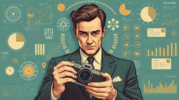 Retro style illustration of a man with a camera, symbolizing domain blacklist monitoring.