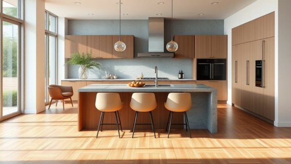 Modern kitchen with budget-friendly countertop makeover.