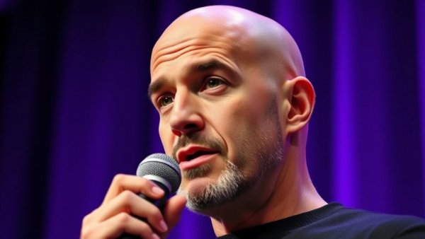 Bald speaker on stage discussing AI writing 80% of your code.