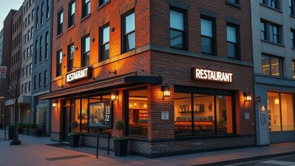 San Antonio restaurant with illuminated exterior in the evening