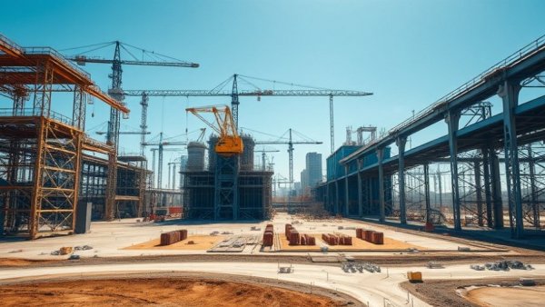 Expansive industrial facility under development with infrastructure, illustrating employee performance.