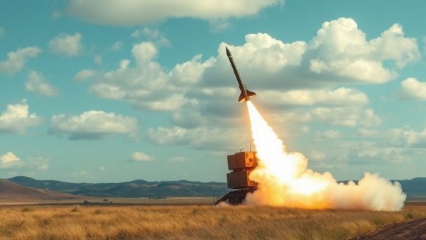 Army missile procurement system launching missiles in dramatic scene.