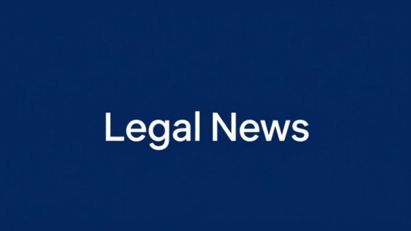 Modern logo of legal news brand on a blue background.