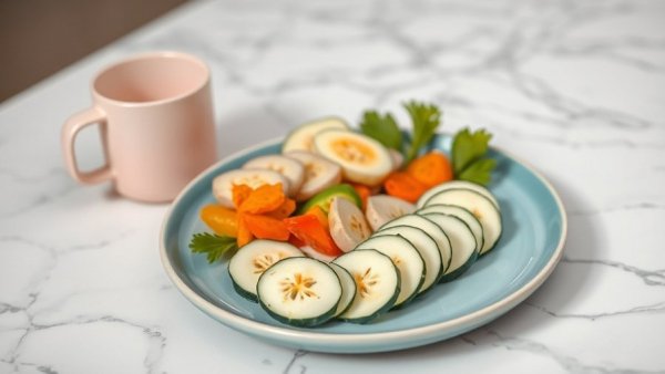 Healthy family meals: sliced meal on a blue-edged plate with sippy cup.