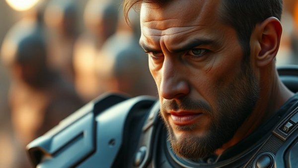Futuristic armored character in Capcom's PRAGMATA with intense expression.