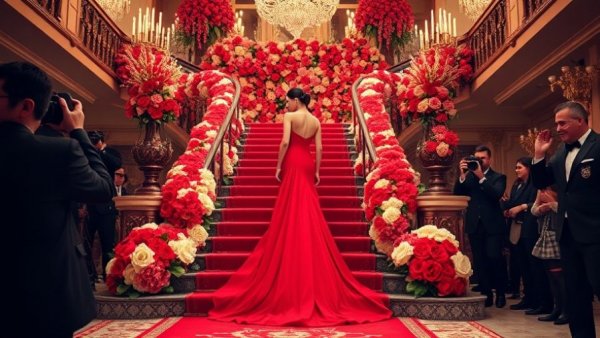 Opulent scene of Met Gala staircase with photographers, Met Gala 2026 ticket costs event.