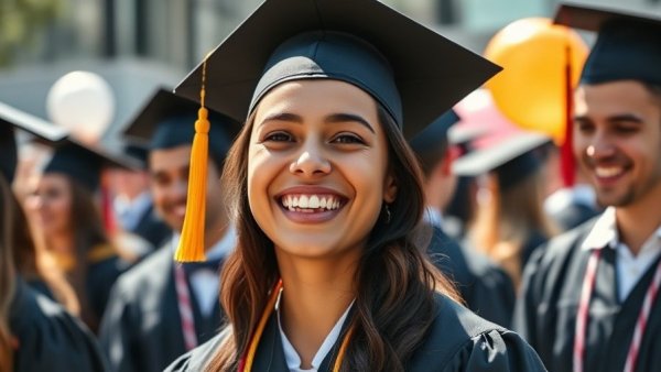 Joyful graduate celebrating outdoors with balloons - Free graduation party printables.