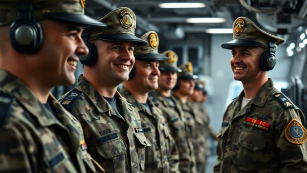 Navy personnel ceremony showcasing navy uniform rules on a ship.