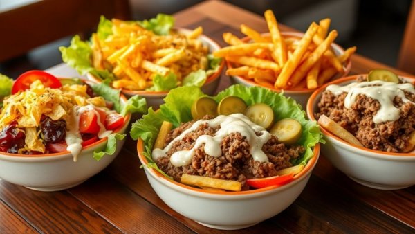 Vibrant healthy family meals in bowls with fresh ingredients.