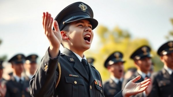 Space Force ranks animated cheering cadet in uniform.