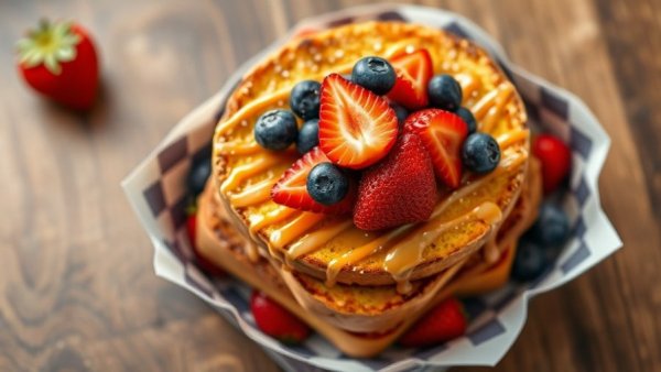 Colorful San Antonio breakfast with fruit and pastries in a box.