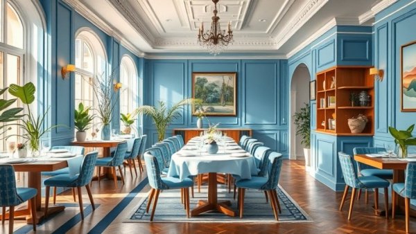 Colorful home decor ideas Omaha with elegant blue-themed room.