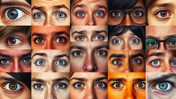 Colorful eye collage representing AI recruiting software diversity.