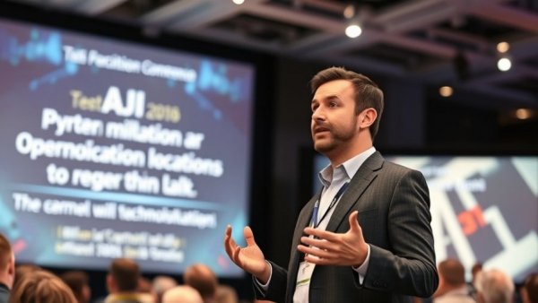 AI in military operations presentation at tech conference.