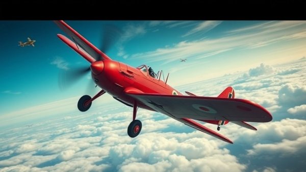 Red Baron aerial kills art with biplane dogfight scene in sky.