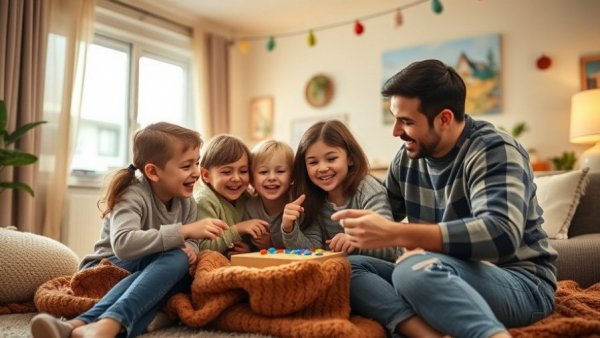 Family enjoying indoor activities for kids on rainy days with games.
