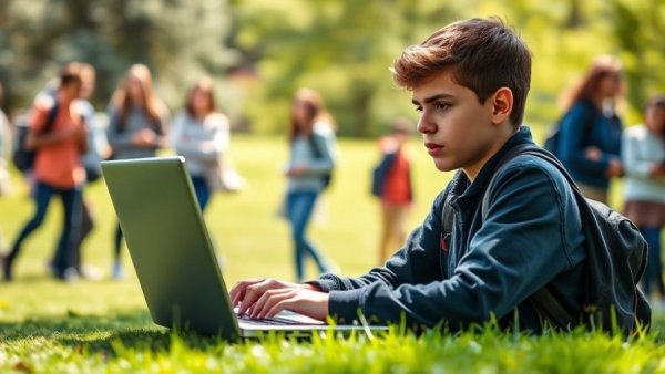 Student utilizing summer program resources outdoors