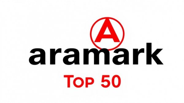 Aramark Top 50 Awards logo with bold text and circular graphic.