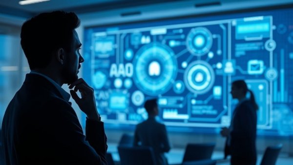AI adoption challenges and employee trust visualized with technology.