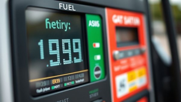 Fuel prices displayed on gas station pump, highlighting economic trends.