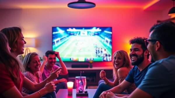 Friends using Philips Hue smart light sports sync while watching soccer.