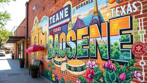 Colorful Boerne mural featuring local landmarks, San Antonio suburb reality TV show.
