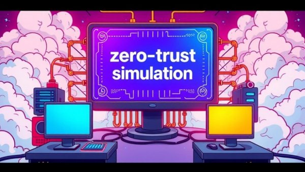 Dynamic zero-trust network simulation illustrated with colorful diagrams and cartoon design.