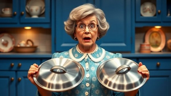 Mrs. Doubtfire musical scene at Omaha's Orpheum Theatre, comedic kitchen moment.