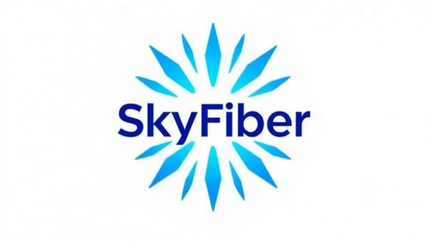 Blue starburst SkyFiber logo on a white background.