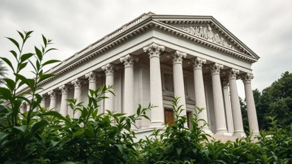 HR compliance symbolized by majestic neoclassical building with columns.