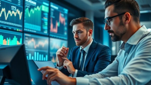 AI startup funding professionals analyzing data on multiple computer screens.