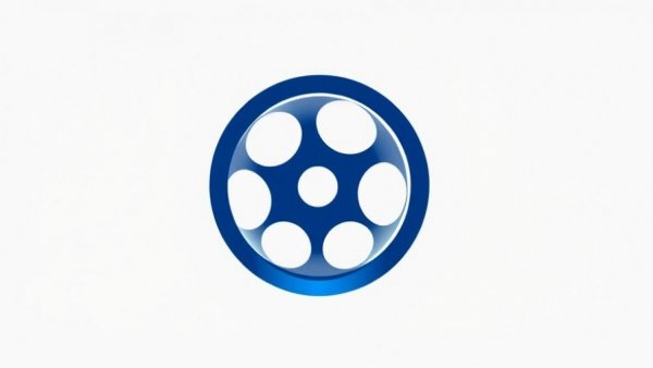 Film reel logo design with blue accents.