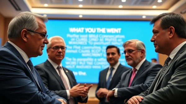 Business leaders discussing talent management strategies at a conference.